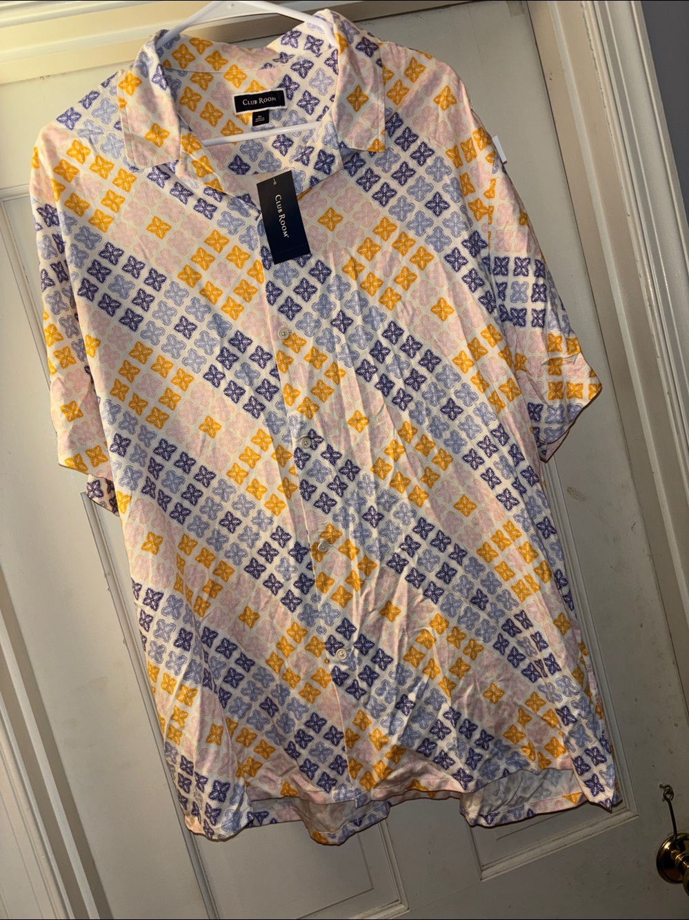 Club Room Men's Short-Sleeve Button-Up Shirt - Yellow & Blue Pattern